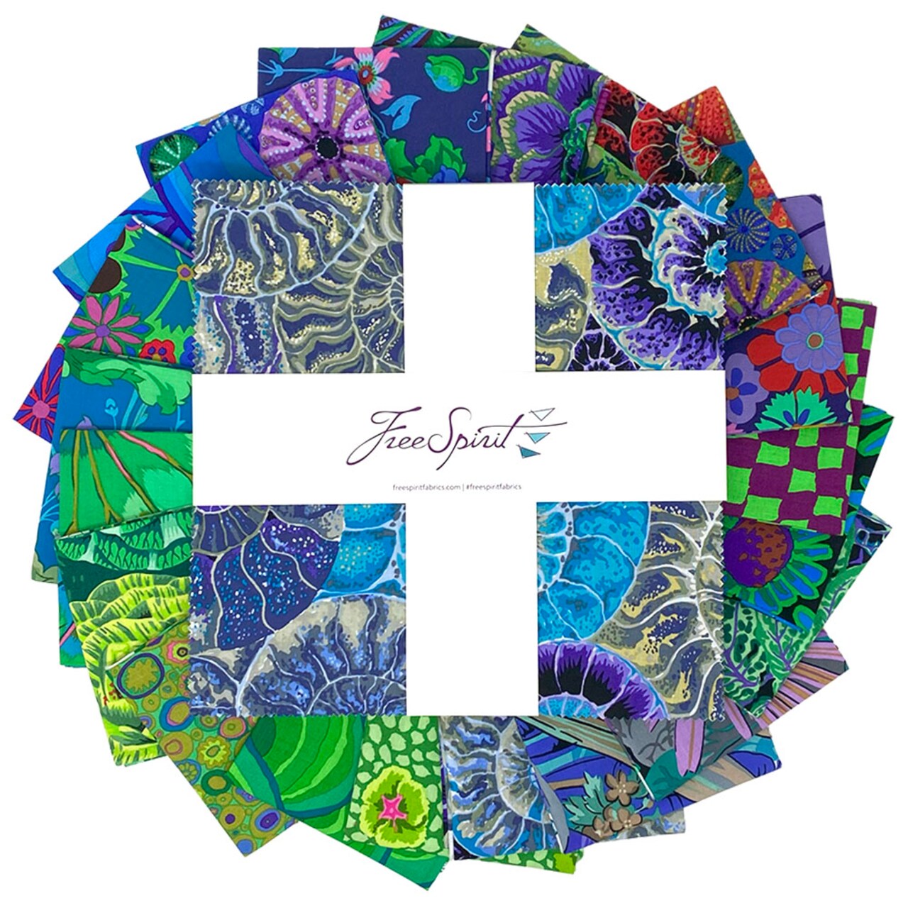 Kaffe Fassett 10" Square Pack (Layer Cake / 10" Charm) in 2024 Cool by Kaffe Fassett Collective for Free Spirit (FB610GP.AUG24COOL)